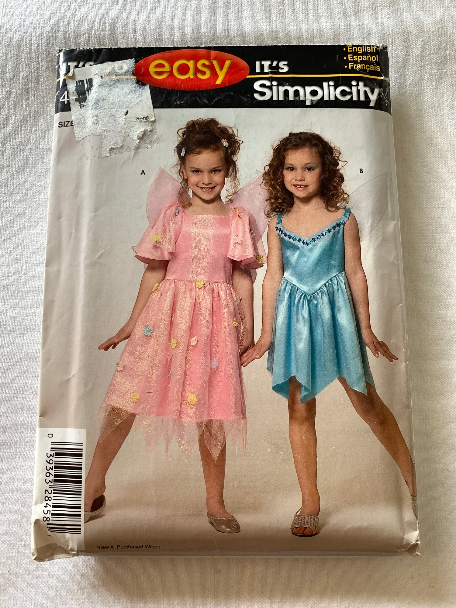 Simplicity Sewing Pattern 4917, Girls'/Child's Costumes, Dress, Angel, Wings, Zipper Back, Size 3-8, Uncut, Vintage 2000