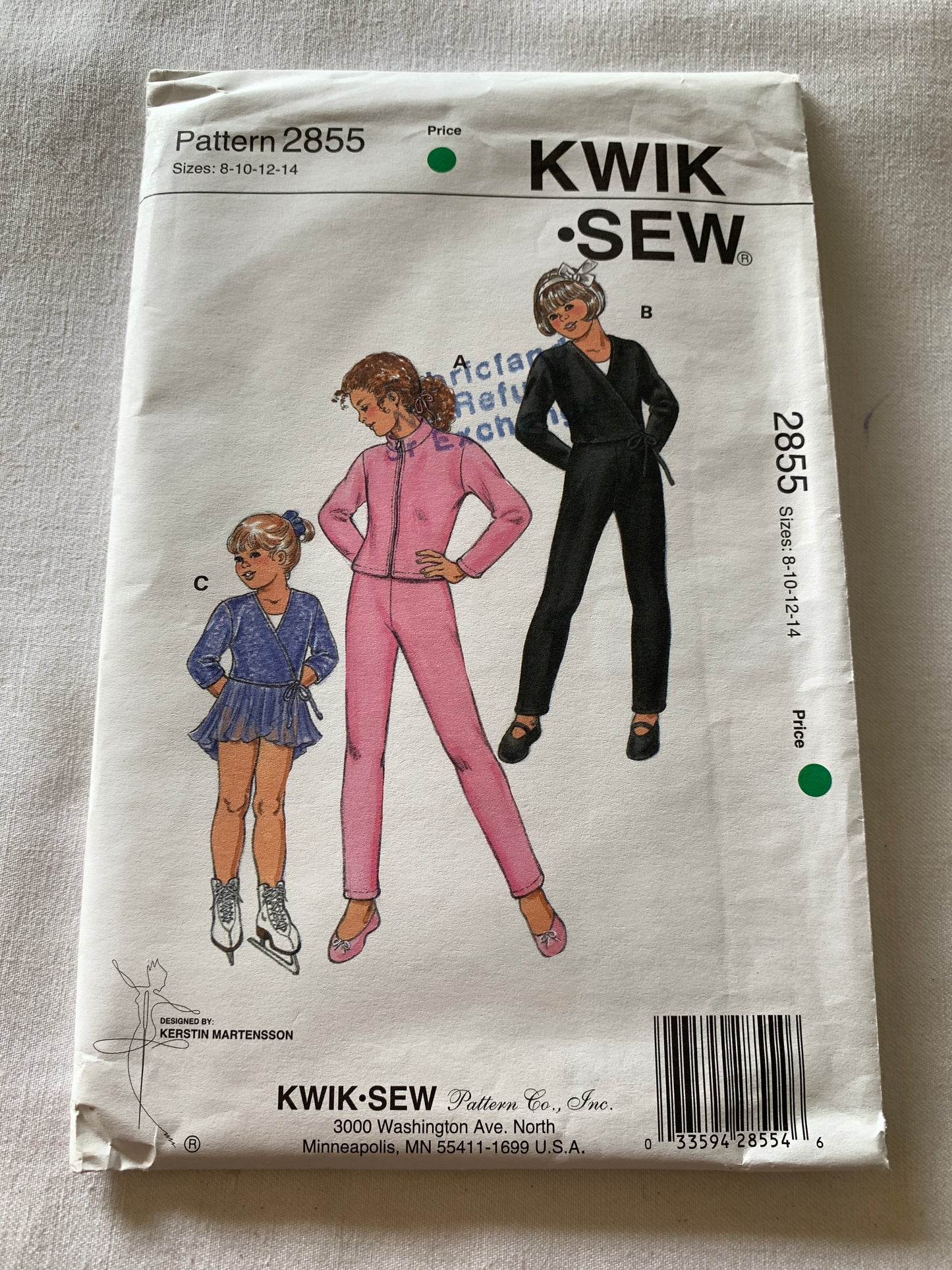 KWIK Sewing Pattern 2855 Girls' Tops, Pants, Elastic Waist, Long Sleeves, Pullover, Stretch Knits, Uncut, Size 8-14, Vintage 1980