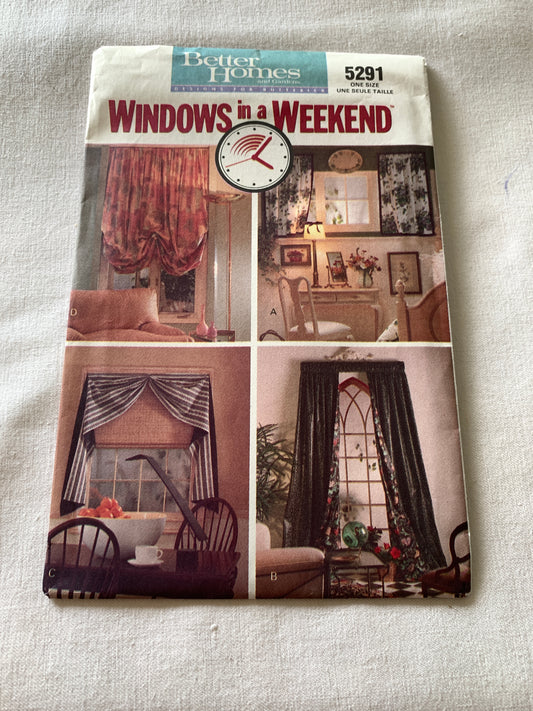 Butterick Sewing Pattern 5291 Four Rod Pocket window Treatments, Uncut, Vintage 1991