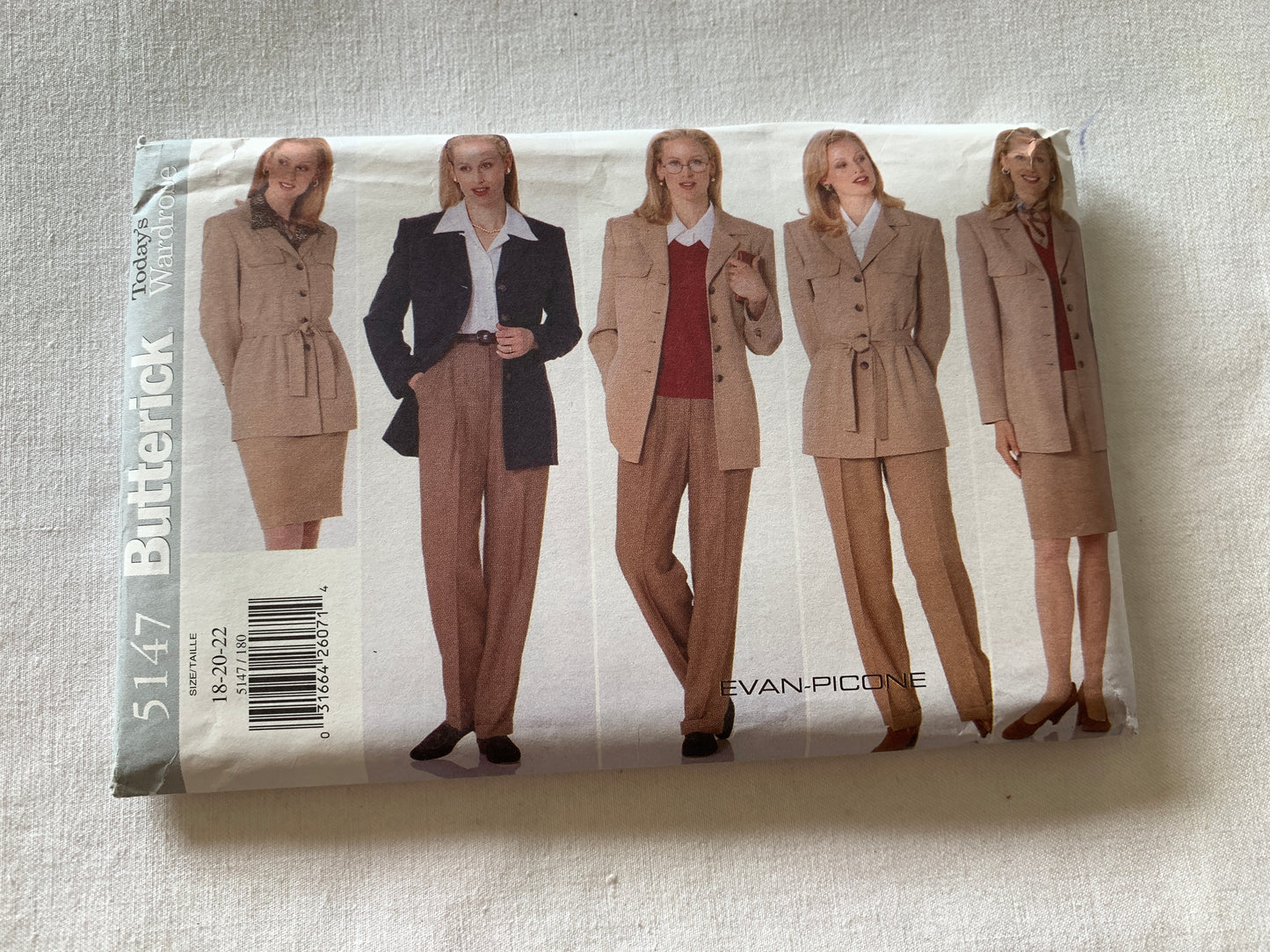 Butterick Sewing Pattern 5147 Misses'/Misses' Petite Lined Jacket, Top, Skirt & Pants, Collar, Zipper, Front Button, Loose-Fitting, Size 18-22, Uncut, Vintage 1997