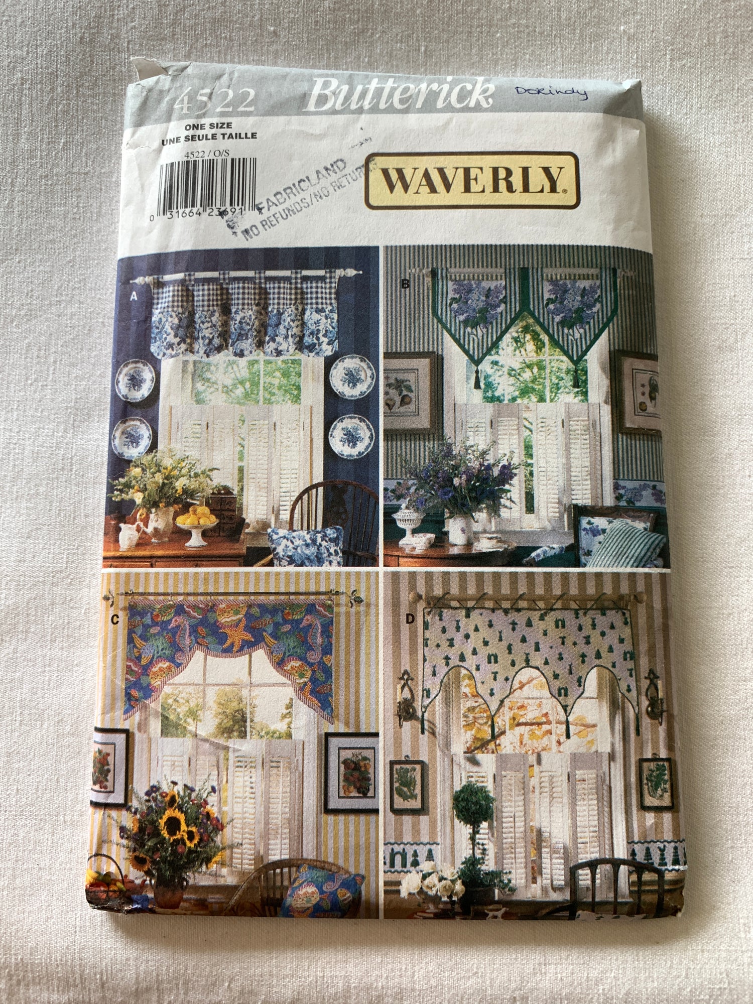 Butterick Sewing Pattern Waverly 4522 Valances, Lace Curtains, 4 Variations, Uncut, Vintage 1996