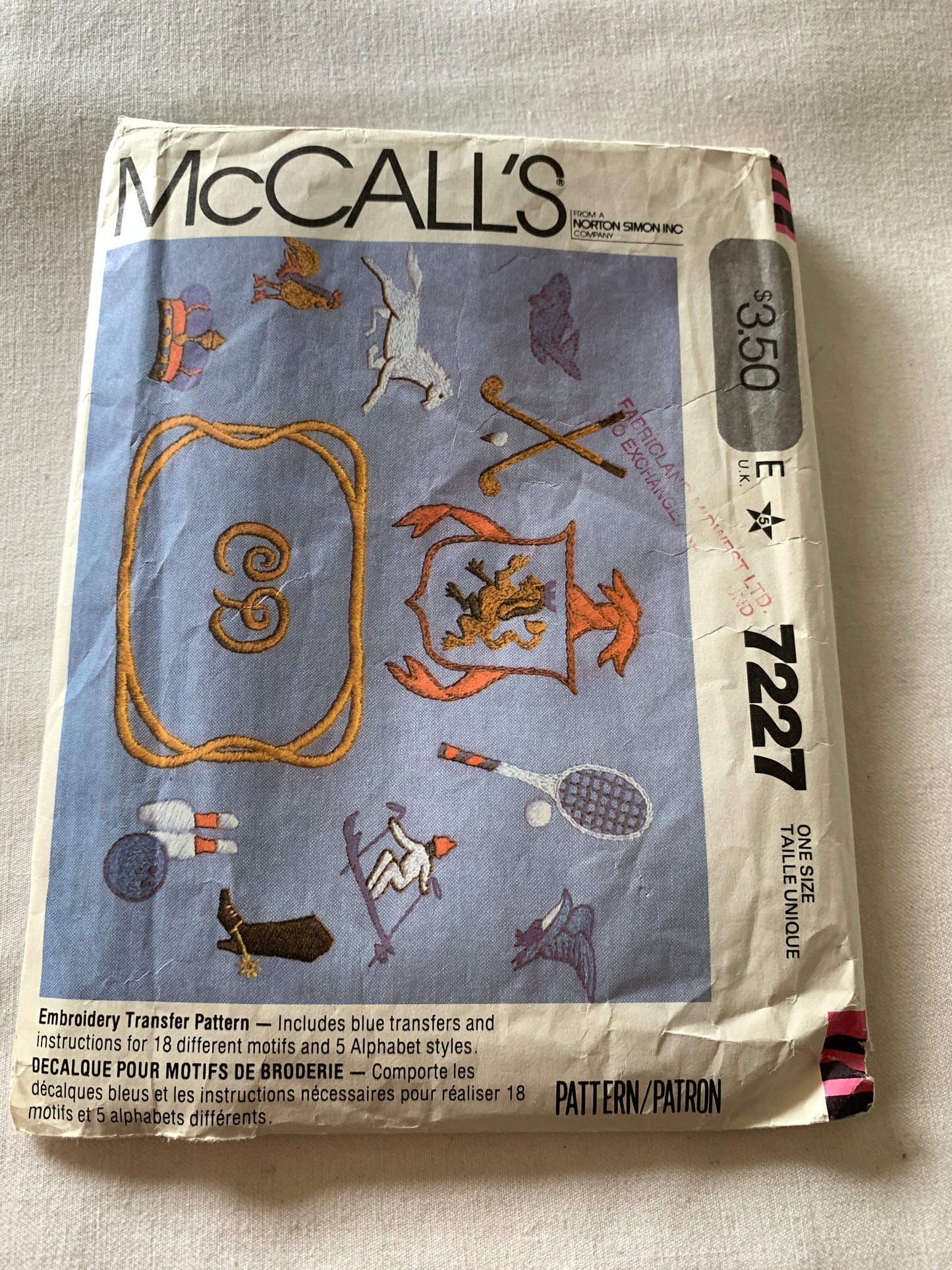 McCall's Sewing Pattern 7227 Transfers Embroidery Craft, 23 Motifs, Skiing, Golf, Bowling,  Uncut, Vintage 1990