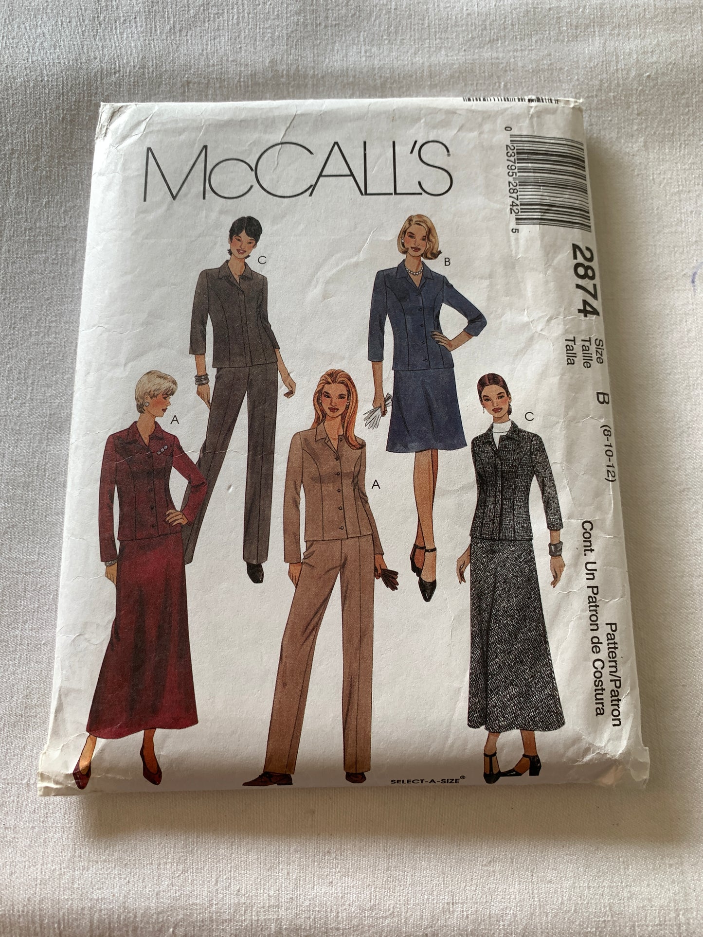 McCall's Sewing Pattern 2874 Misses'/Miss Petite Shirt-Jacket, Pants, Skirt, Princess Seams, Pockets, Two lengths, Size 8-12, Uncut, 2000