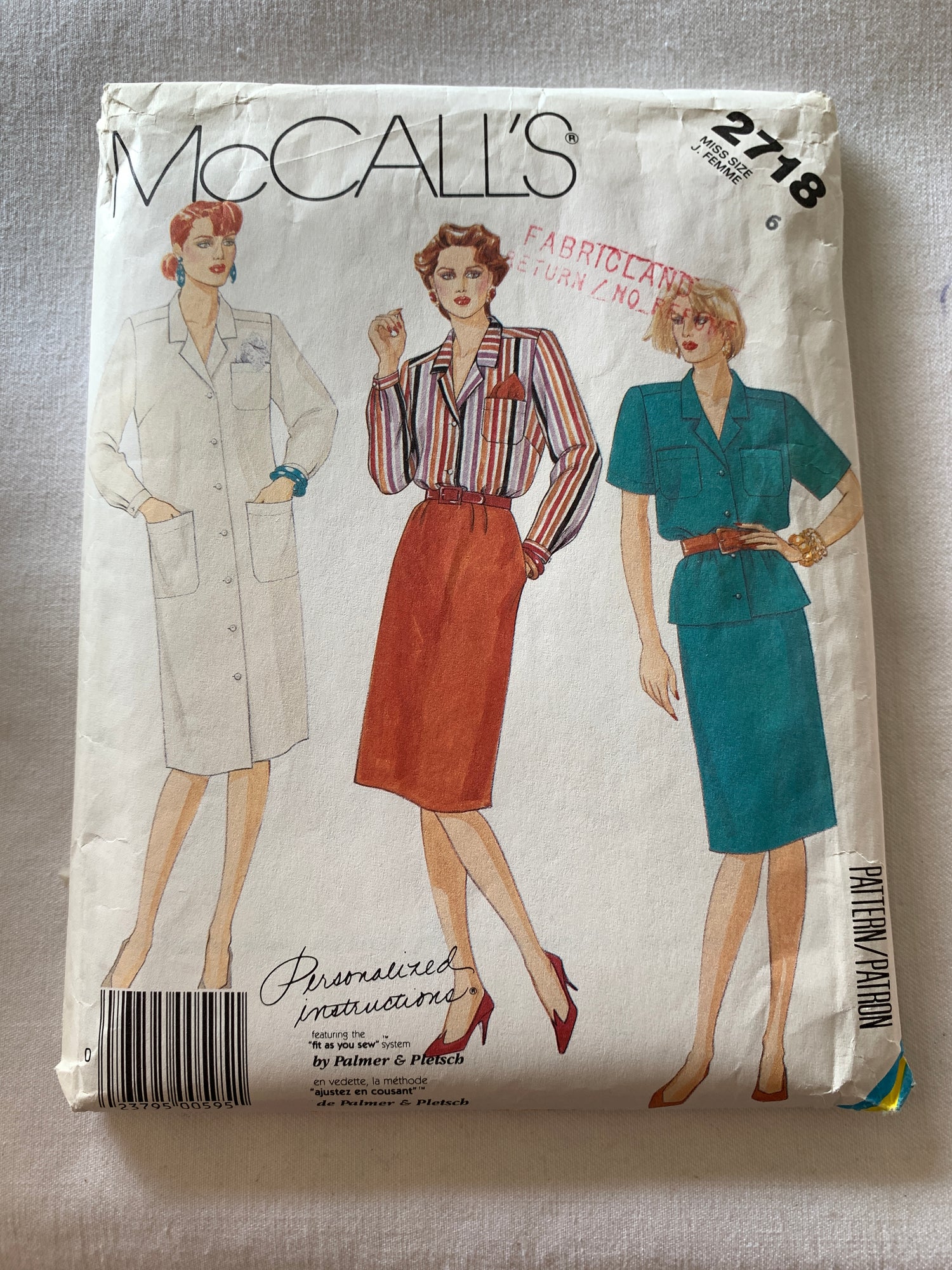McCall's Sewing Pattern 2718 Misses' Dress, Shirt, Skirt, Zipper, Shoulder Pads, Size 6, Uncut, Vintage 1986