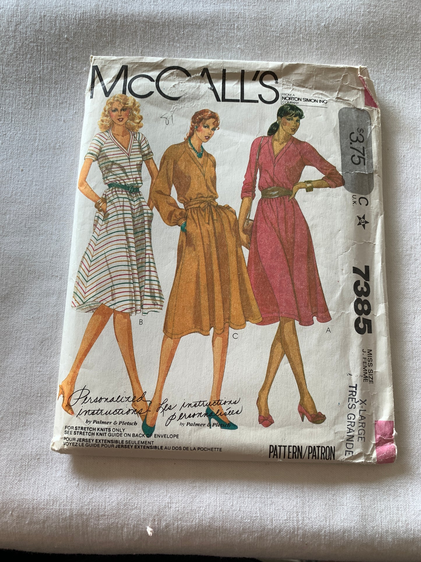 McCall's Sewing Pattern 7385 Misses' Dress, Stretch Knits Only, Pullover, Size 22-24, Uncut, Vintage 1981