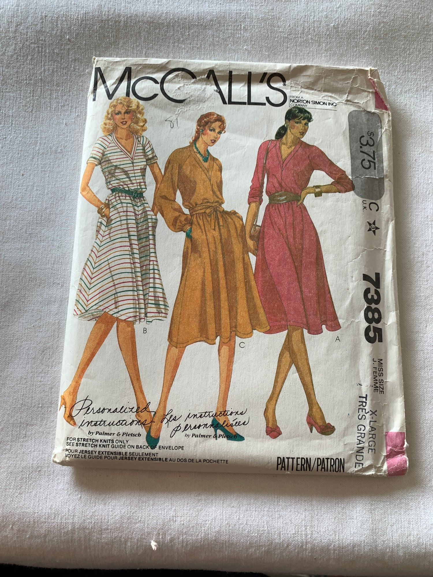 McCall's Sewing Pattern 7385 Misses' Dress, Stretch Knits Only, Pullover, Size 22-24, Uncut, Vintage 1981