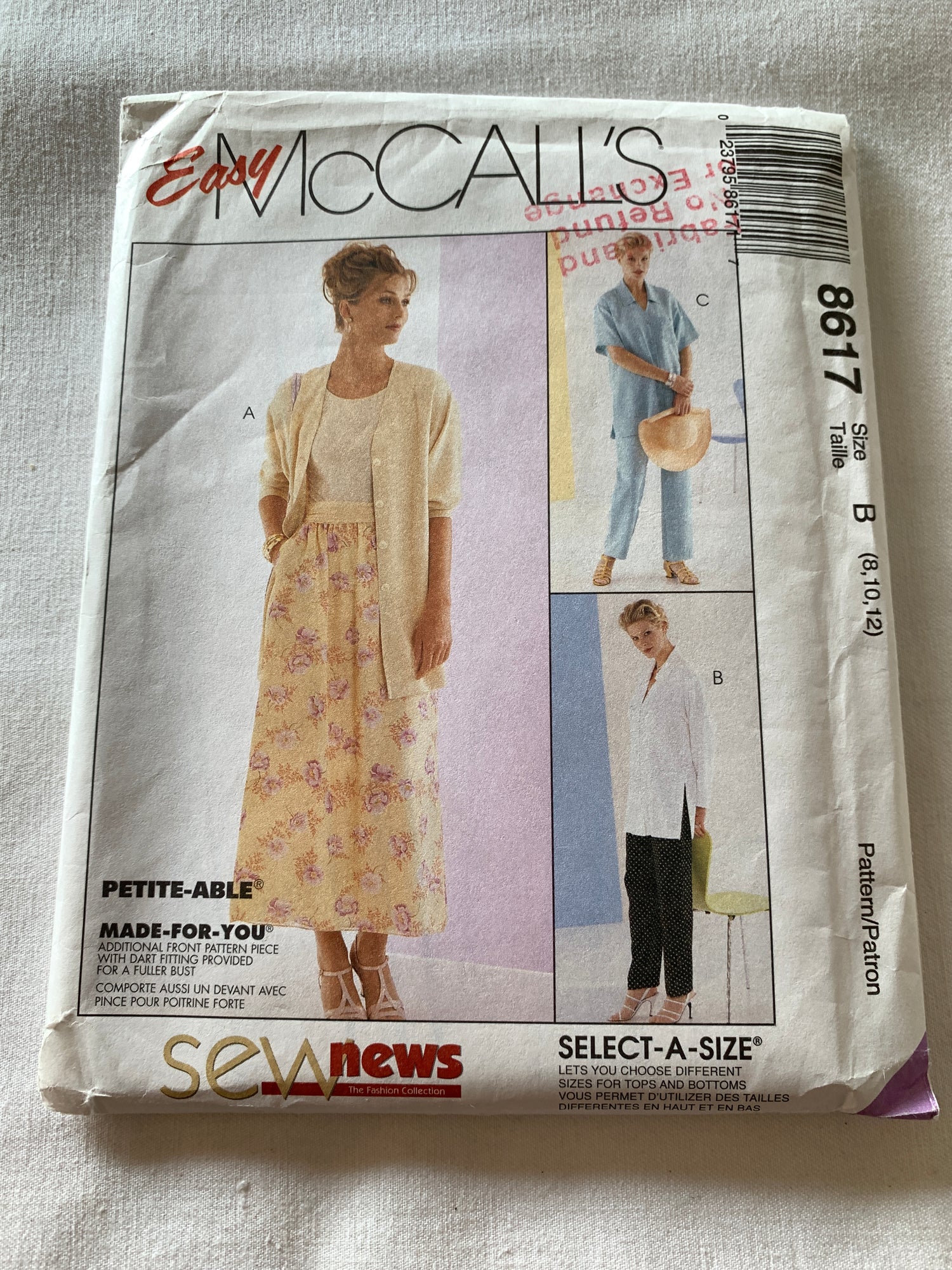 McCall's Sewing Pattern 8617 Misses' Shirt, Skirt, Pants, Shoulder Pads, Long Sleeves, Button Front, Size 8-12 Uncut, Vintage 1997