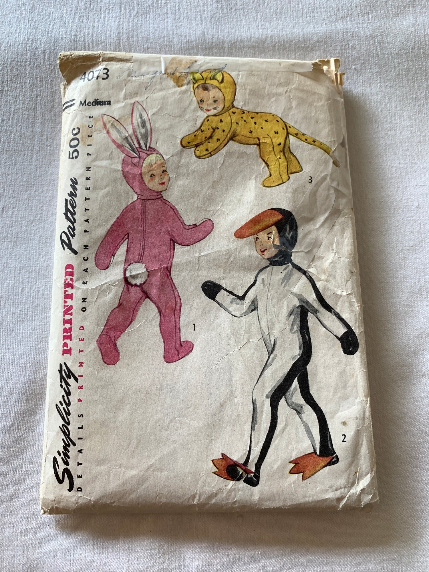 Simplicity Sewing Pattern 4073 Boys'/Girls' Rabbit, Lion, Penguin, Costumes, Halloween, Dress-up, Jumpsuits, Detachable Head, Size 6-8, Cut, Vintage 1976