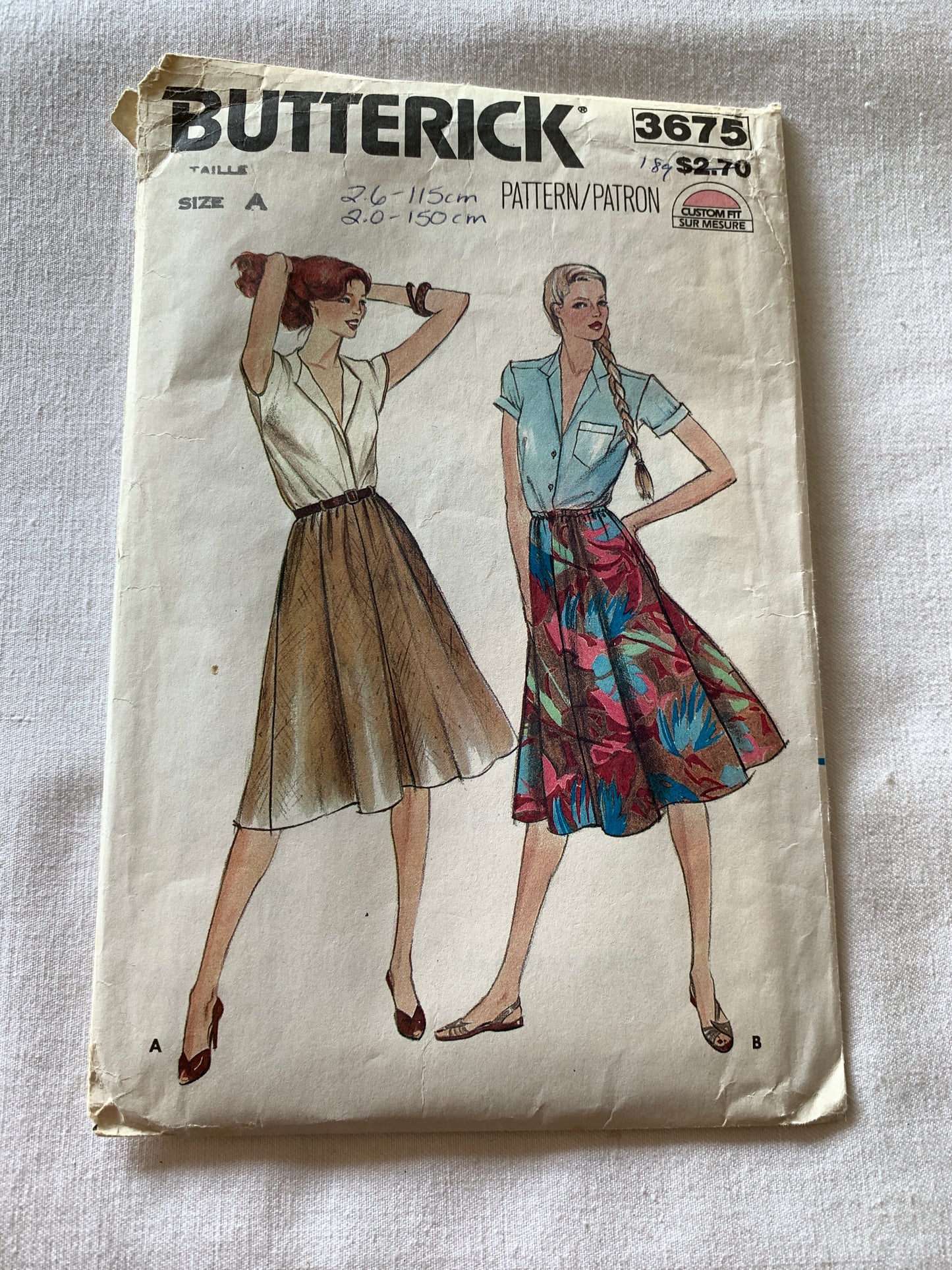 Butterick Sewing Pattern 3675 Misses' Skirt, Flared, Pockets, Elastic Waist, 2 Variations, Size 6-10, Cut, Vintage 1976
