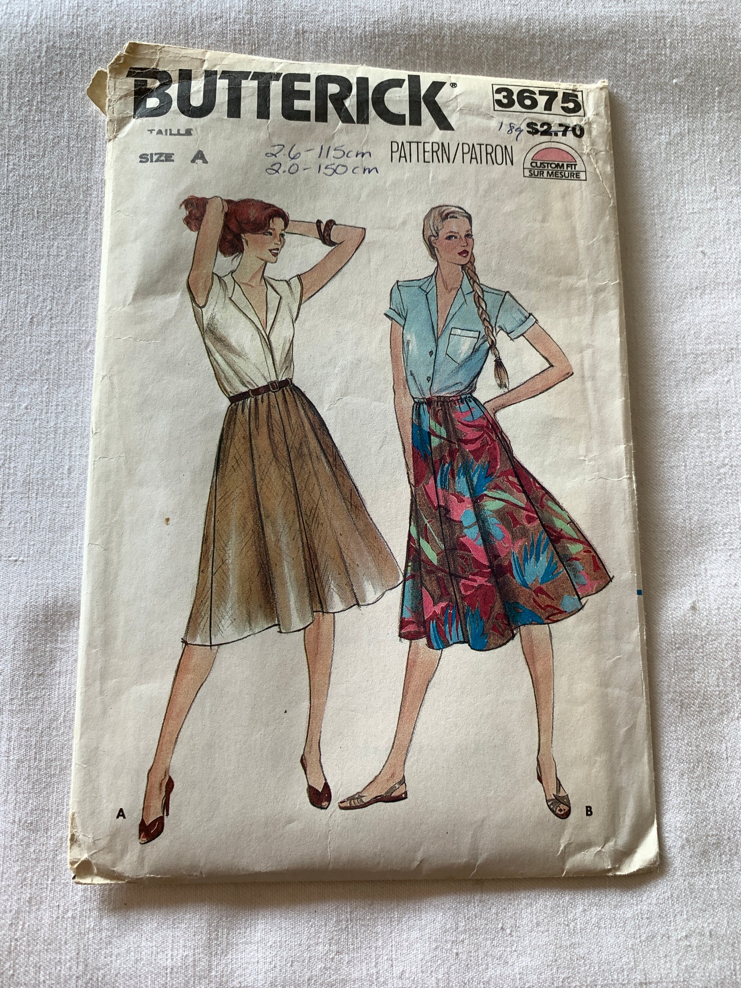 Butterick Sewing Pattern 3675 Misses' Skirt, Flared, Pockets, Elastic Waist, 2 Variations, Size 6-10, Cut, Vintage 1976