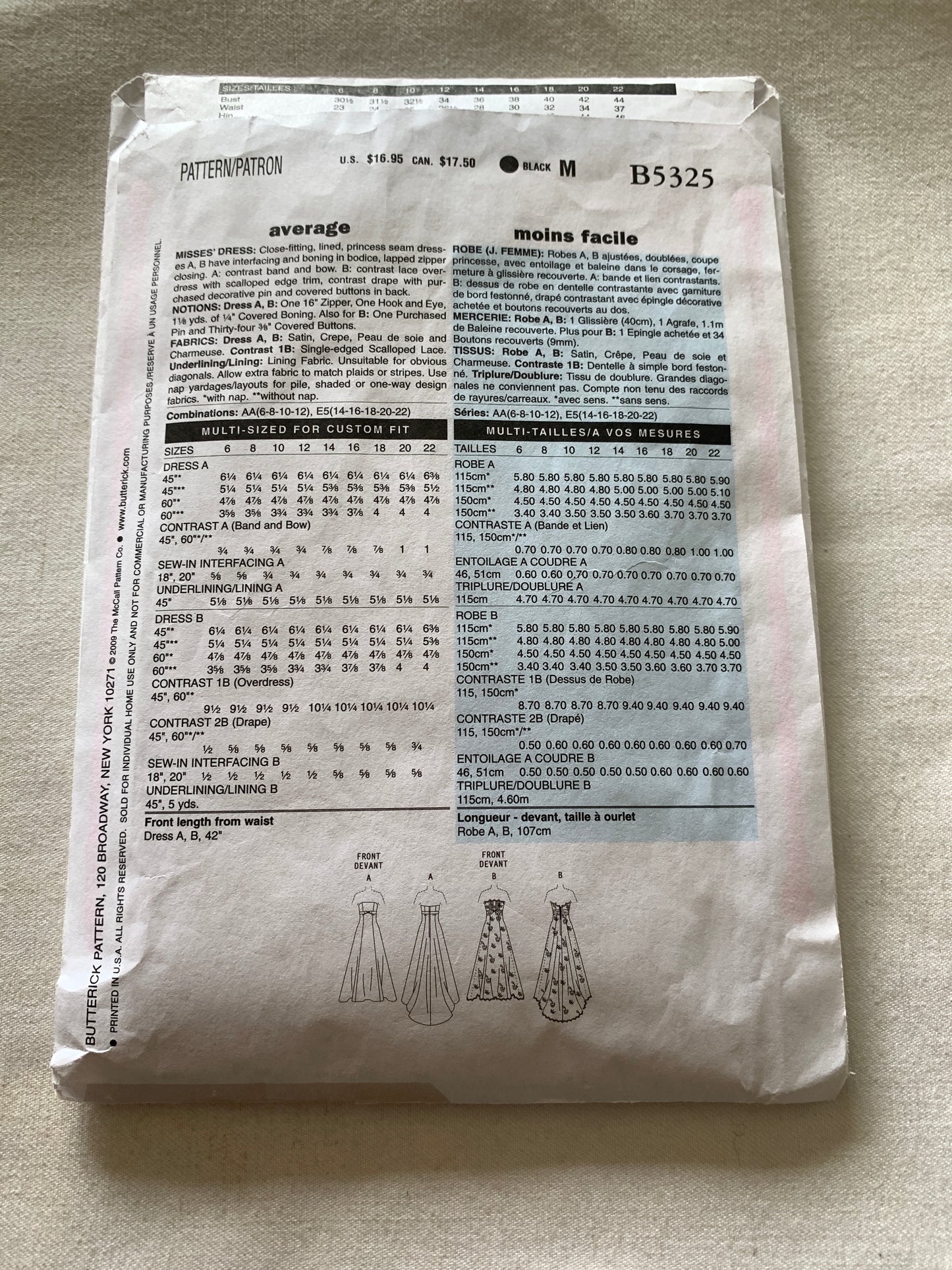 Butterick Sewing Pattern B5325 Misses' Bridal Gowns, Bridesmaids' Dress, Two Lengths, Princess seams, Train, Zipper Back, Size 6-12, Cut, Vintage 2000-2026