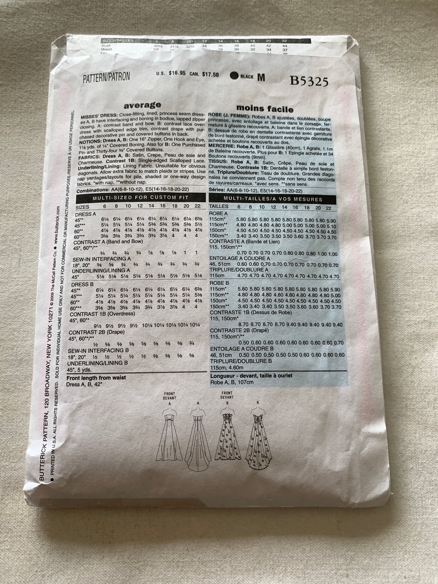 Butterick Sewing Pattern B5325 Misses' Bridal Gowns, Bridesmaids' Dress, Two Lengths, Princess seams, Train, Zipper Back, Size 6-12, Cut, Vintage 2000-2026