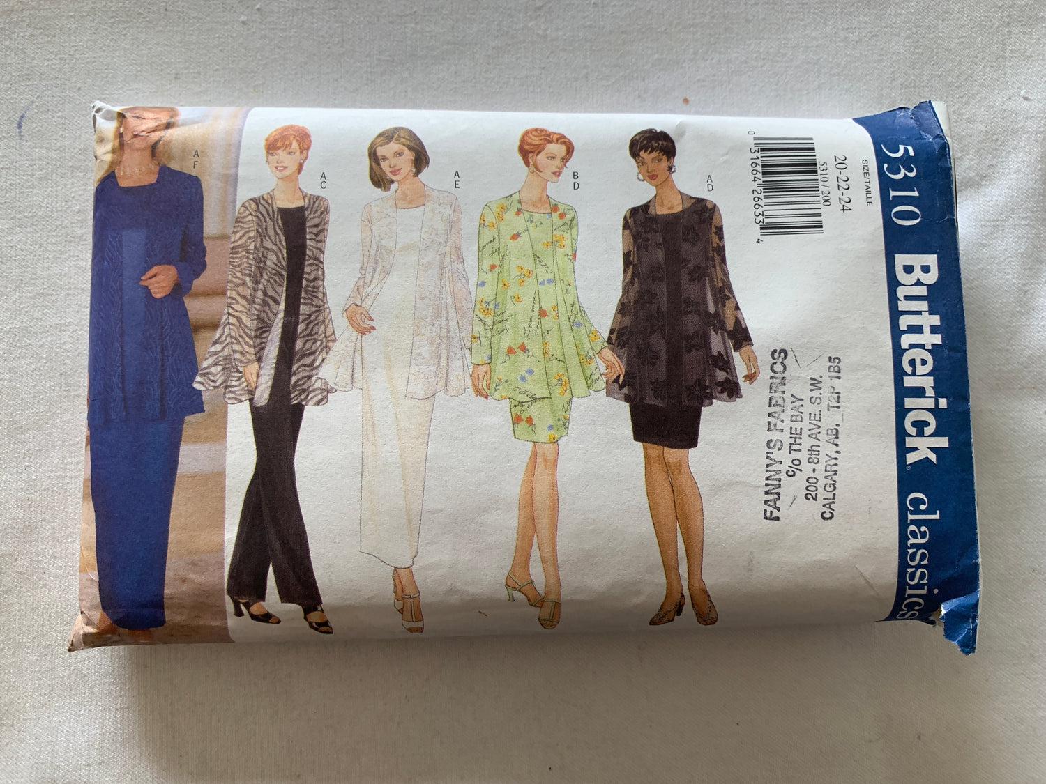 Butterick Sewing Pattern 5310 Misses'/Misses' Petite Jacket, Top, Dress, Pants, Sleeveless, Size 20-24, Cut, Vintage 1997