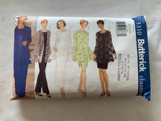 Butterick Sewing Pattern 5310 Misses'/Misses' Petite Jacket, Top, Dress, Pants, Sleeveless, Size 20-24, Cut, Vintage 1997