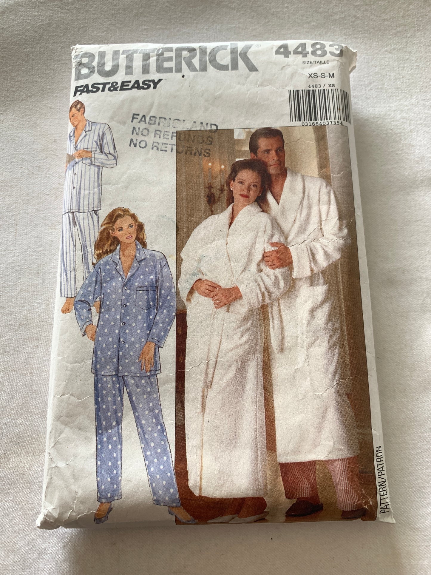 Butterick Sewing Pattern 4483 Misses'/Men's Robe, Unisex, Top, Pants, Long Sleeves, Loose-Fitting, Pockets, Button Front, Size 32-40, Cut, Vintage 1989