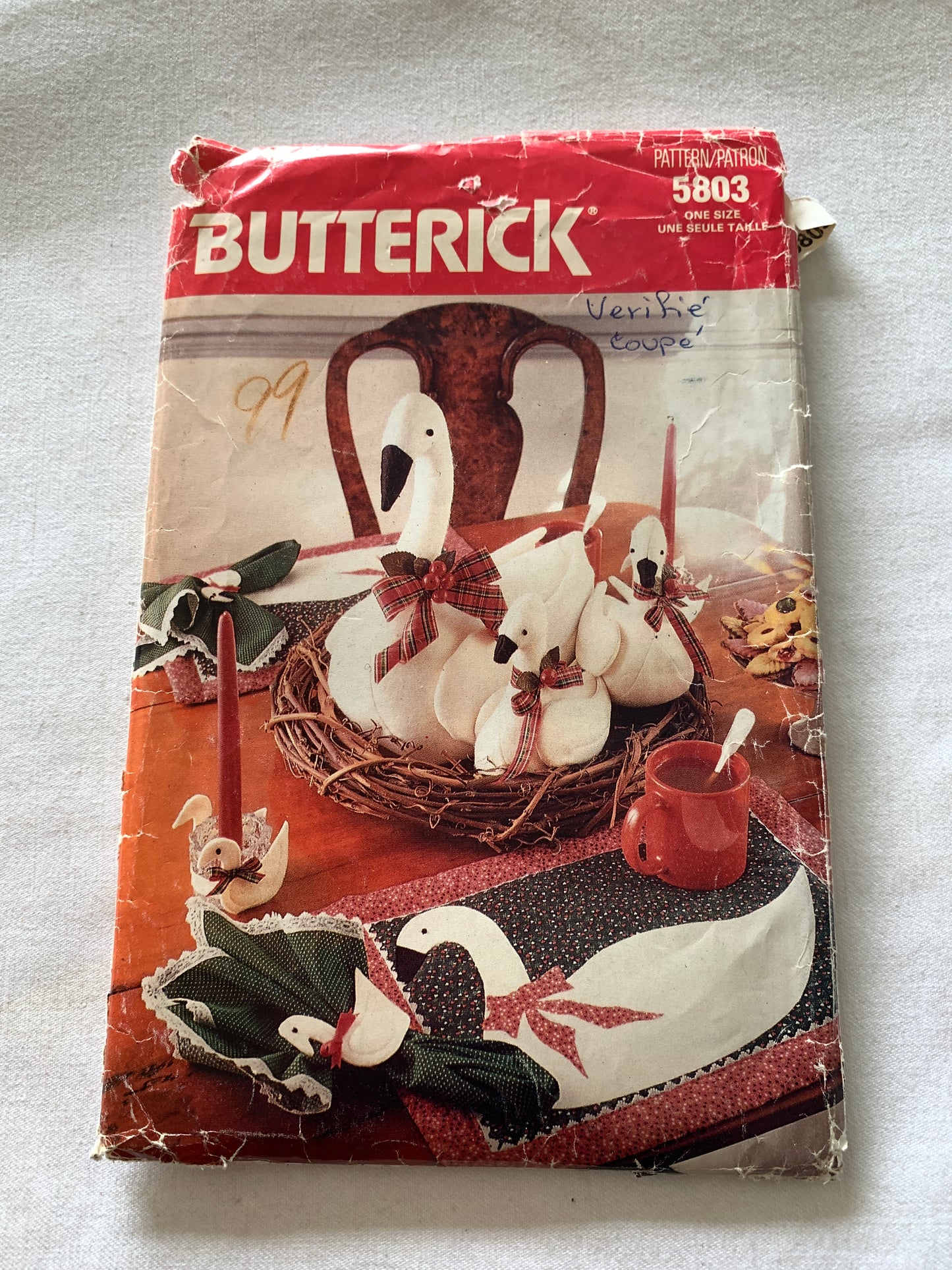 Butterick Sewing Pattern 5803 Craft Christmas Goose Family Centerpieces, 3 Sizes, Placemat, Card Holder, Cut, Vintage 1987