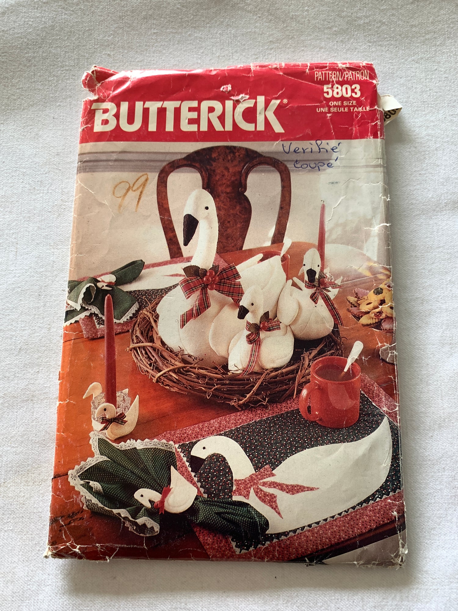 Butterick Sewing Pattern 5803 Craft Christmas Goose Family Centerpieces, 3 Sizes, Placemat, Card Holder, Cut, Vintage 1987