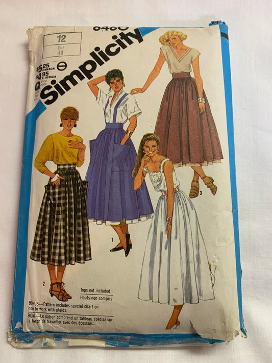 Simplicity Sewing Pattern 6460 Misses' Skirt, Petticoat, Pockets, Zipper Back, Suspenders, Size 12-16, Uncut, Vintage 1984