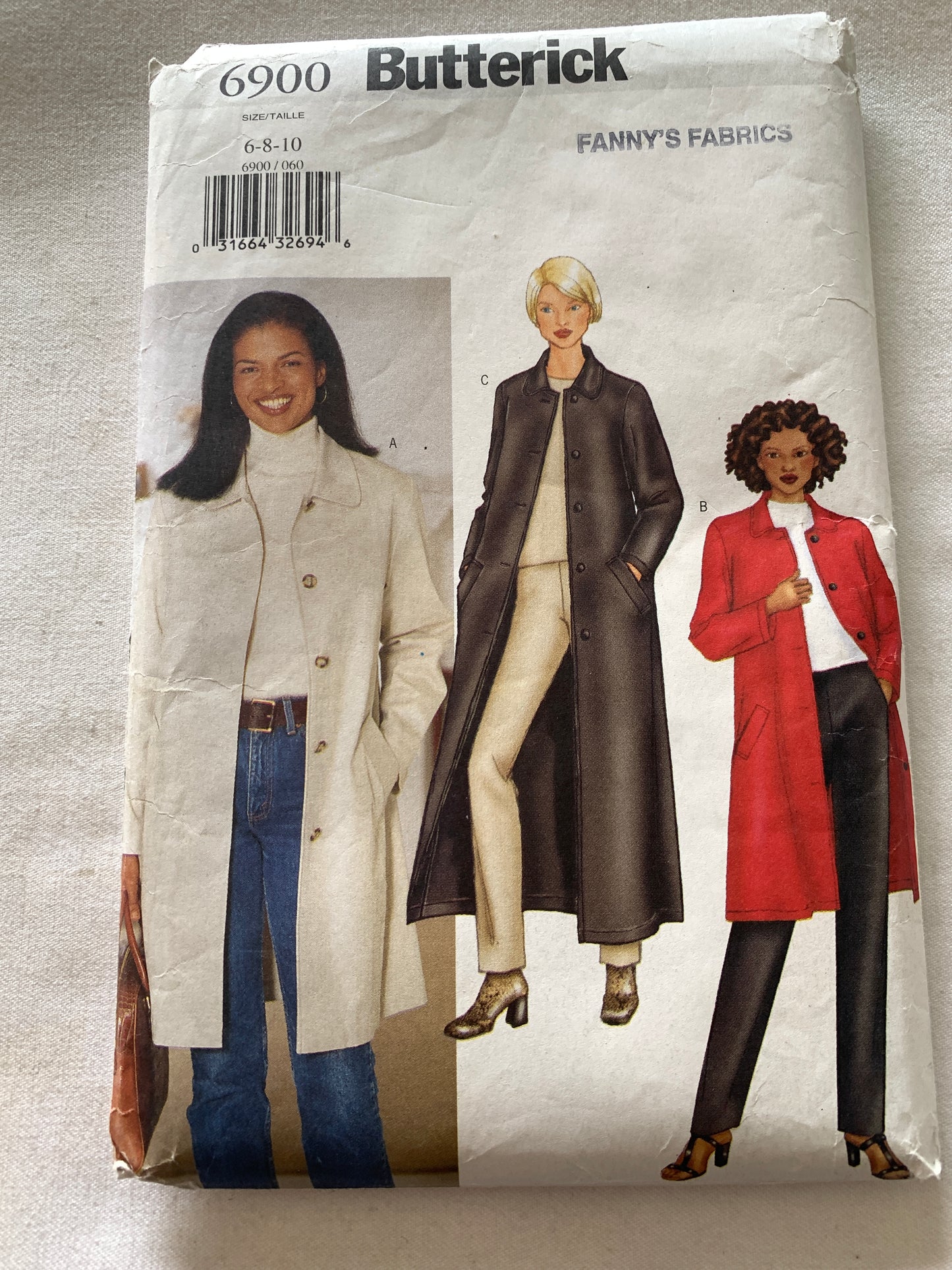Butterick Sewing Pattern 6900 Misses'/Misses' Petite Jacket, Coat, Loose-Fitting, Three Lengths, Pockets, Button Front, Size 6-10, Cut, Vintage 2000
