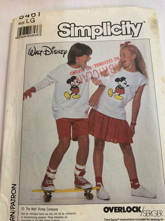 Simplicity Sewing Pattern 8461 Girls'/Boys' Pull-On Shorts, Pullover Knit Top, Elastic Waistband, Skirt, Size 7-10, Sleevless, Long Sleeves, Uncut, Vintage 1987
