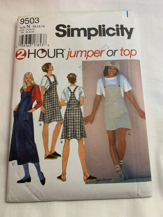 Simplicity Sewing Pattern 9503 Misses' Jumper, Pullover Top, Sleeveless, Three Lengths, Size 10-14, Uncut, Vintage 1996
