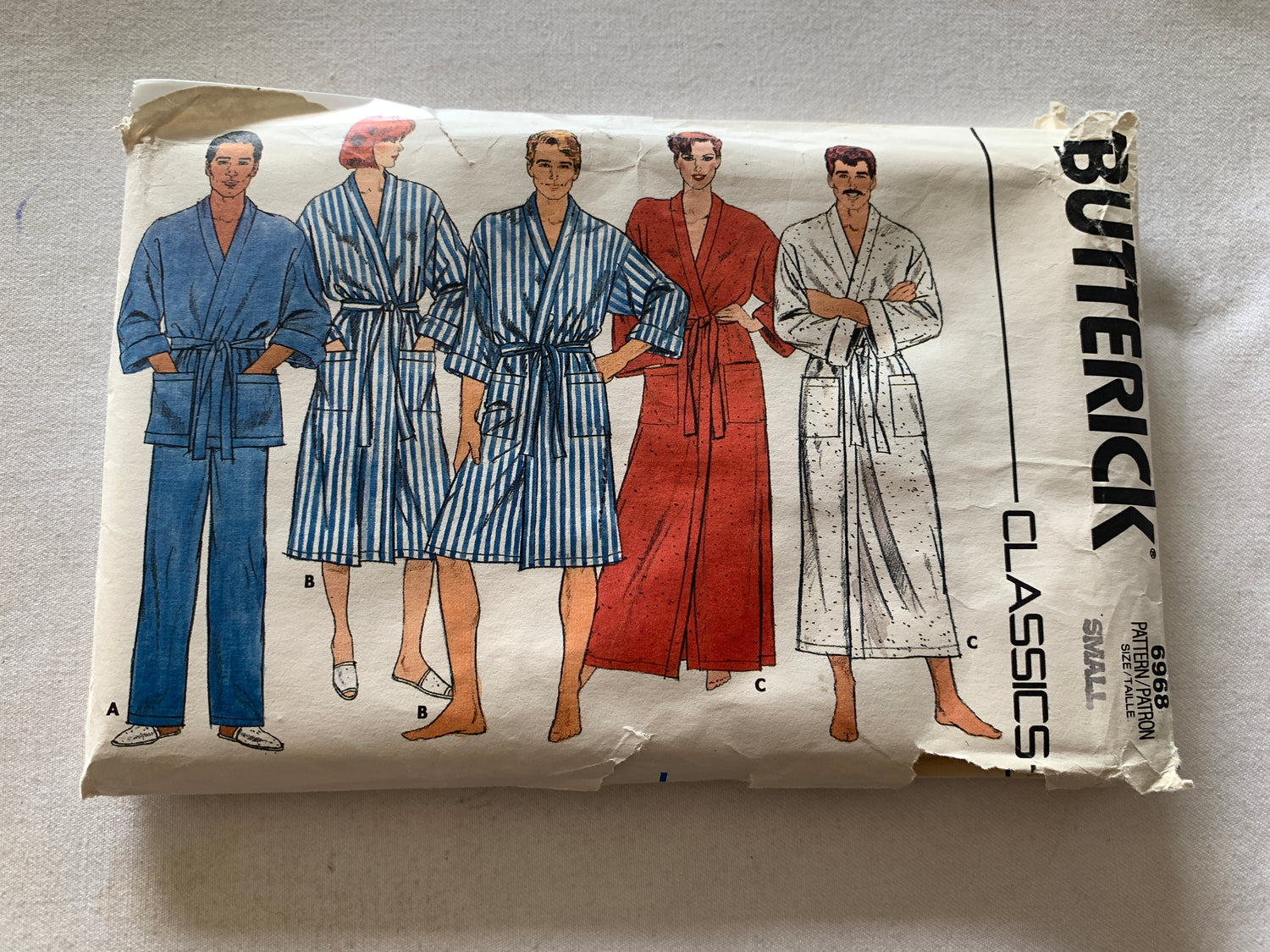 Butterick Sewing Pattern 6968 Men's/Misses' Unixex Robe, 3 Lengths, Top, Pants, Pajamas, Size XS-S, Cut, Vintage 1970