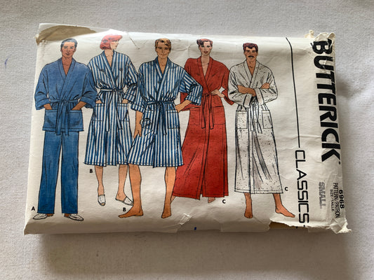 Butterick Sewing Pattern 6968 Men's/Misses' Unixex Robe, 3 Lengths, Top, Pants, Pajamas, Size XS-S, Cut, Vintage 1970