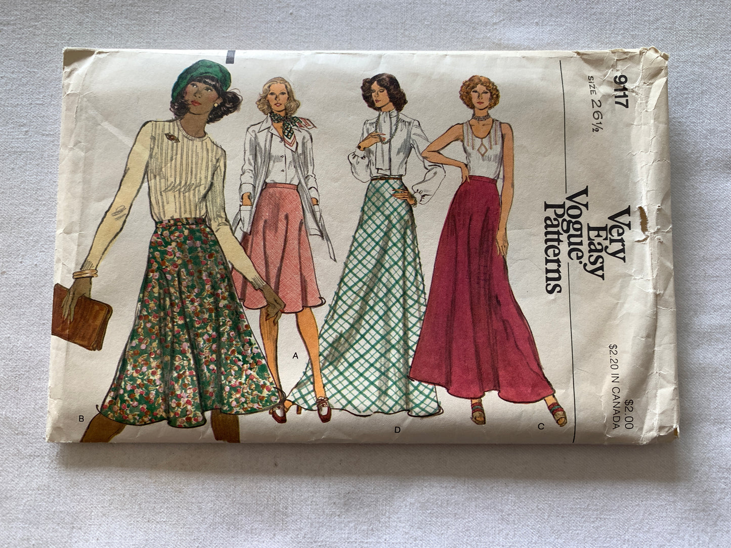 Vogue Sewing Pattern 9117 Misses' Skirts, Two Lengths, Side Zipper, Size 26 1/2, Cut, Vintage 1970
