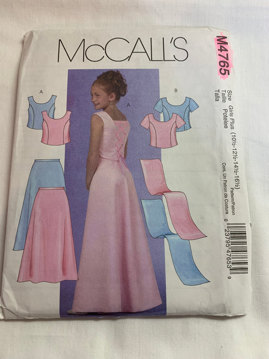 McCall's Sewing Pattern M4765 Children's/Girls' Top, Skirt, Stole, Semi-Fitted, Zipper Back, Princess Seams, Plus Size 10 1/2-16 1/2, Uncut, 2005