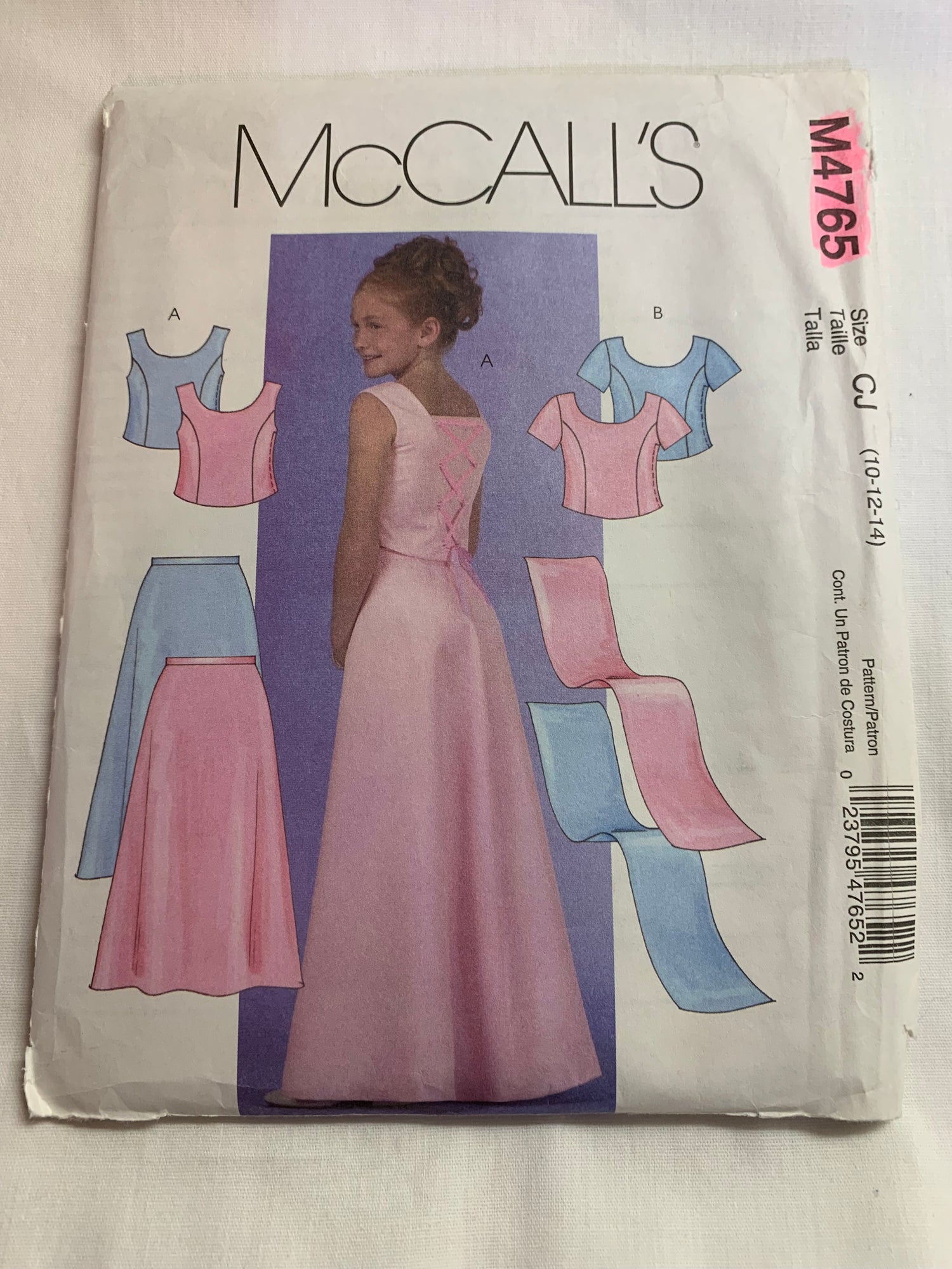 McCall's Sewing Pattern M4765 Children's/Girls' Top, Skirt, Stole, Semi-Fitted, Zipper Back, Princess Seams, Size 10-14, Uncut, 2005