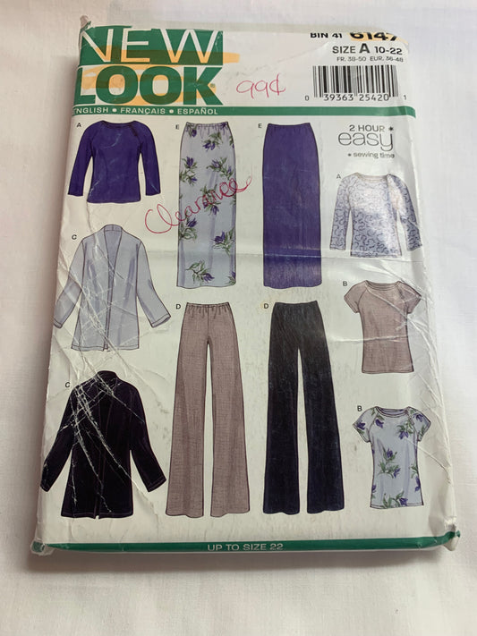 Simplicity New Look Sewing Pattern 6147 Misses' Jacket, Pants, Top, Skirt, Long/Short Sleeves, Zipper Back, Size 10-22, Uncut, 2002