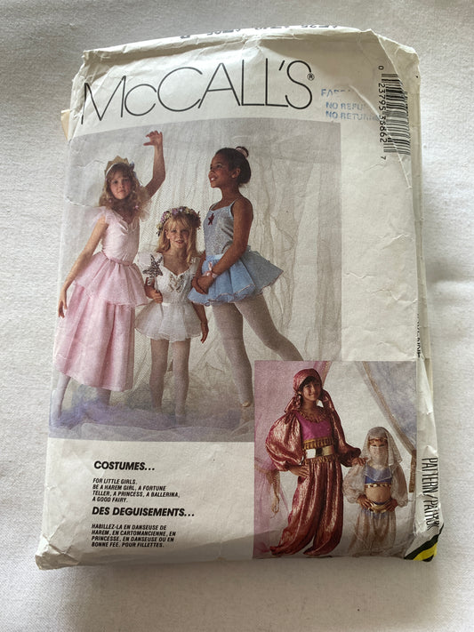 McCall's Sewing Pattern 3886 Girl's Ballerina Dress Costumes, Ballerina, Good Fairy, Harem, Fortune Teller, Size 6-8, Cut, Vintage 1988