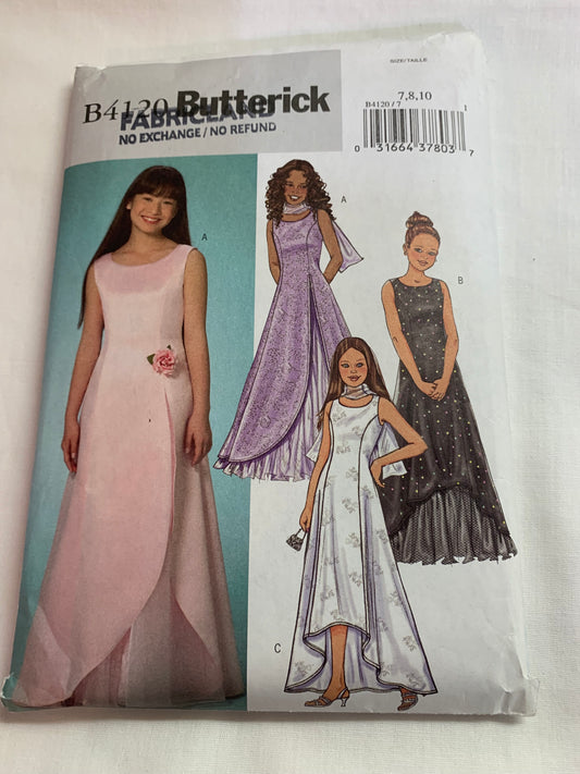Butterick Sewing Pattern B1420 Children's/Girls Dress, Stole, Two Lengths, Princess Seams, Zipper Back, Sleeveless, Size 7-10, Uncut, 2004