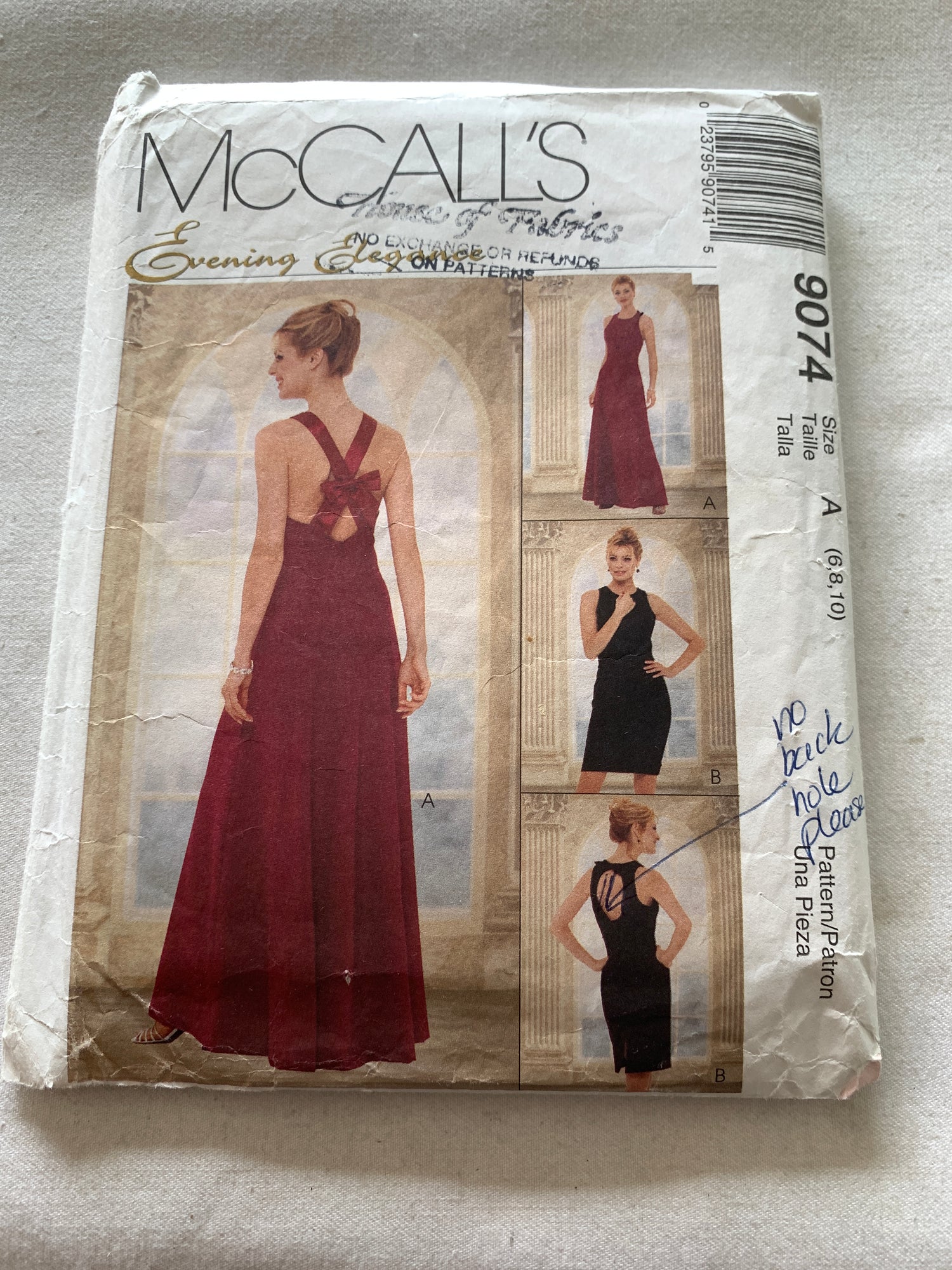 McCall's Sewing Pattern 9074 Misses' Lined Dresses, Two Lengths, Semi Fitted, Zipper Back, Size 6-10, Cut, Vintage 1997