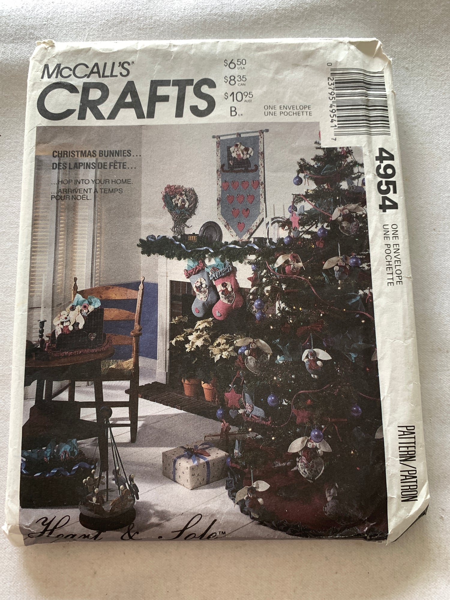 McCall's Sewing Pattern 4954 Crafts, Christman Bunnies Ornaments, Tree Skirt, Wall Hanging, Cut, Vintage 1990
