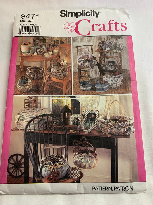 Simplicity Sewing Pattern 9471 Basket Decorations, Valentine, Boxes, Frills, Ribbons, Photo, Uncut, Vintage 1989