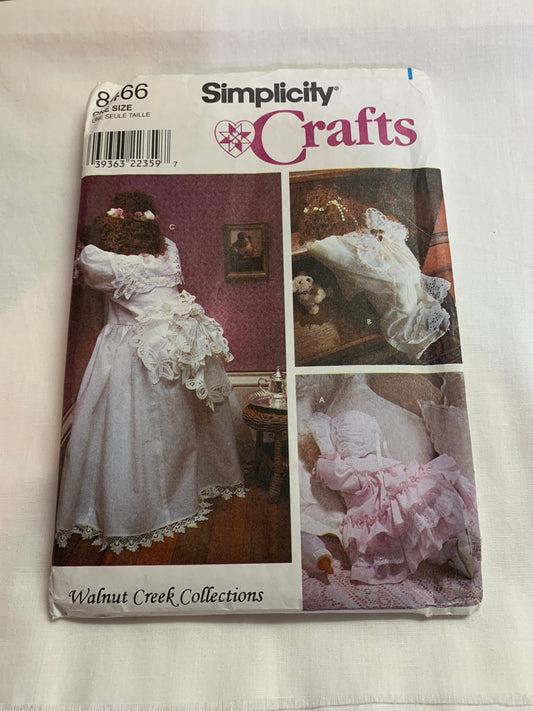 Simplicity Sewing Pattern 8466 Crafts, Doll Clothes 18"- 29" Dolls & Clothes, Bonnet, Dress, Wings, Uncut, Vintage 1998
