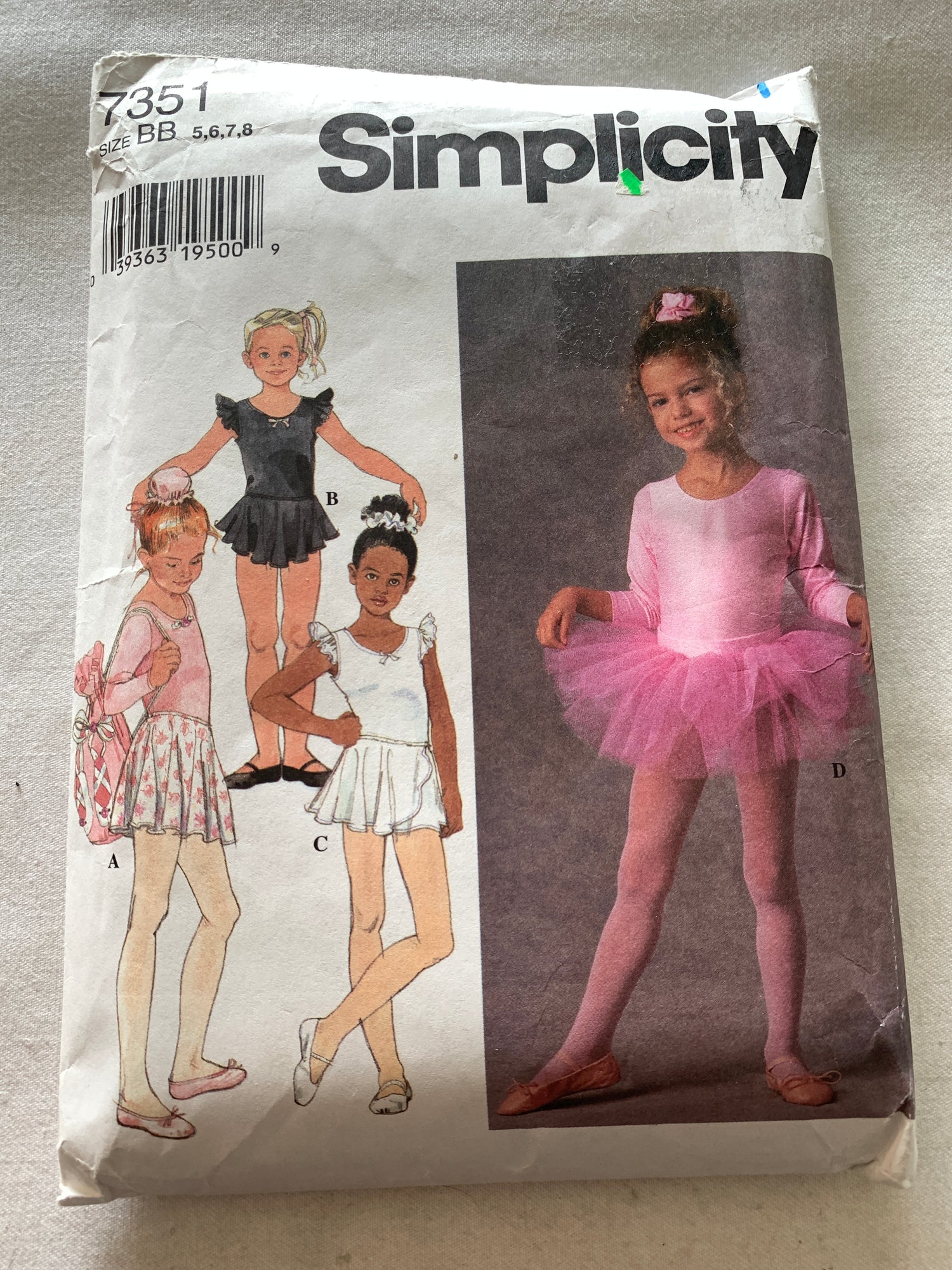 Simplicity Sewing Pattern 7351 Girls' Costume, Leotards, Tutu, Skirt, Bodysuit, Dance, Bag, Hair Band, Size 5-8, Cut, Vintage 1993