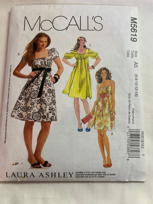 McCall's Sewing Pattern M5619 Misses' Dresses, Two Lengths, Pleats, Zipper Back, Sleeveless, Long/ Short Sleeves, Size 6-14, Cut, 2008