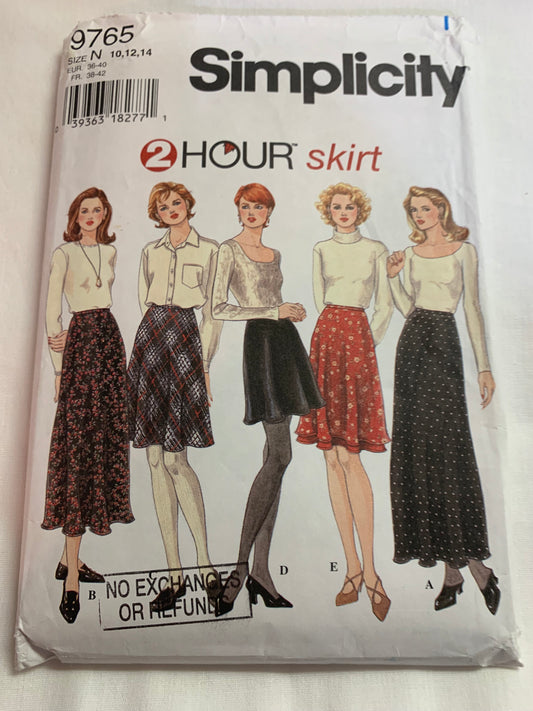 Simplicity Sewing Pattern 9765 Misses' Skirts, Bias, Side Zipper, Three Lengths, Size 10-14, Uncut, Vintage 1996