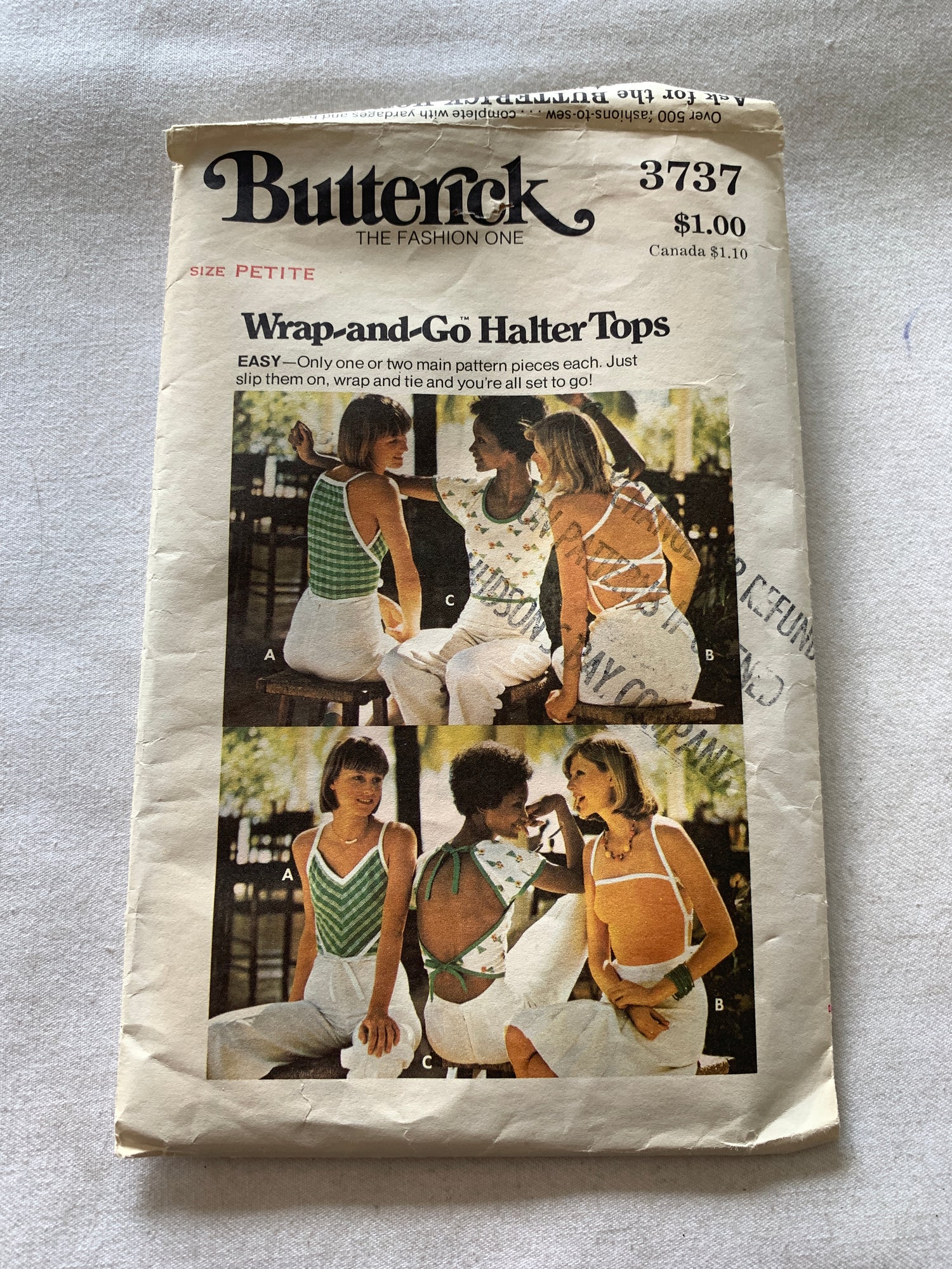 Butterick Sewing Pattern 3737 Misses' Top, Halter, Sleeveless, Pullover, Tie Back, Size 6, Uncut, Vintage 1994