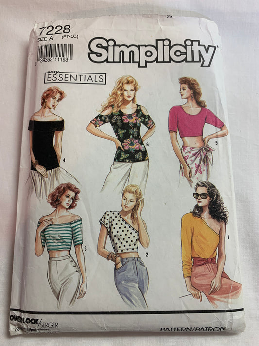 Simplicity Sewing Pattern 7228 Misses' Pullover Top, Stretch Knits Only, Two Lengths, Long/Short Sleeves, Size6-20, Cut, Vintage 1981