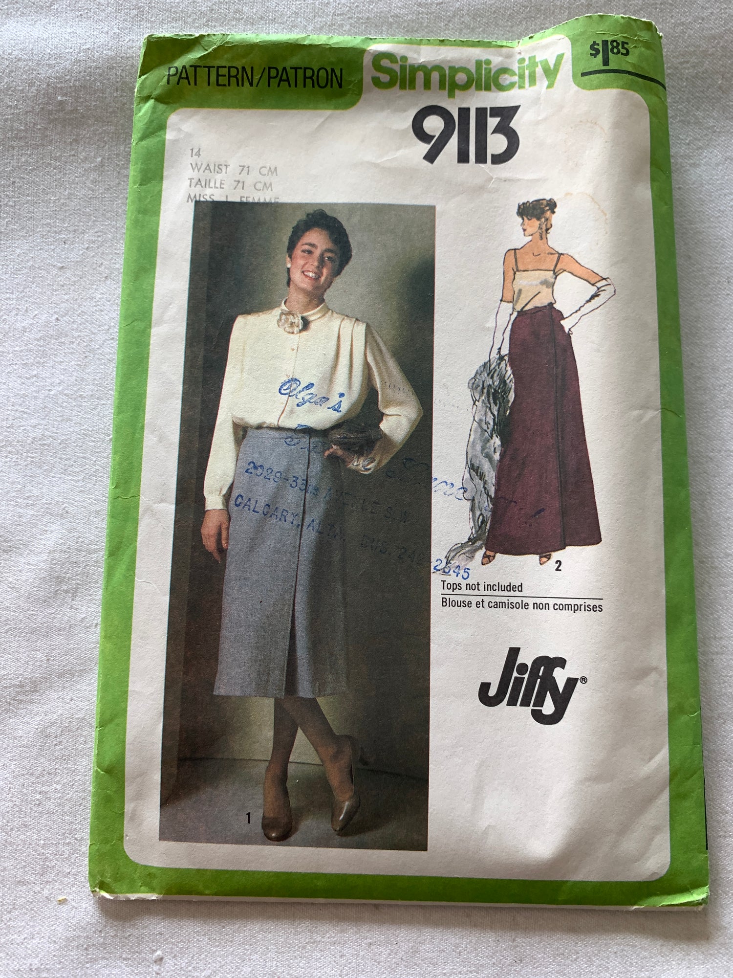 Simplicity Jiffy Sewing Pattern 9113 Misses' Front-Wrap Skirt Size 38-40, Two Lengths Uncut, Vintage 1978