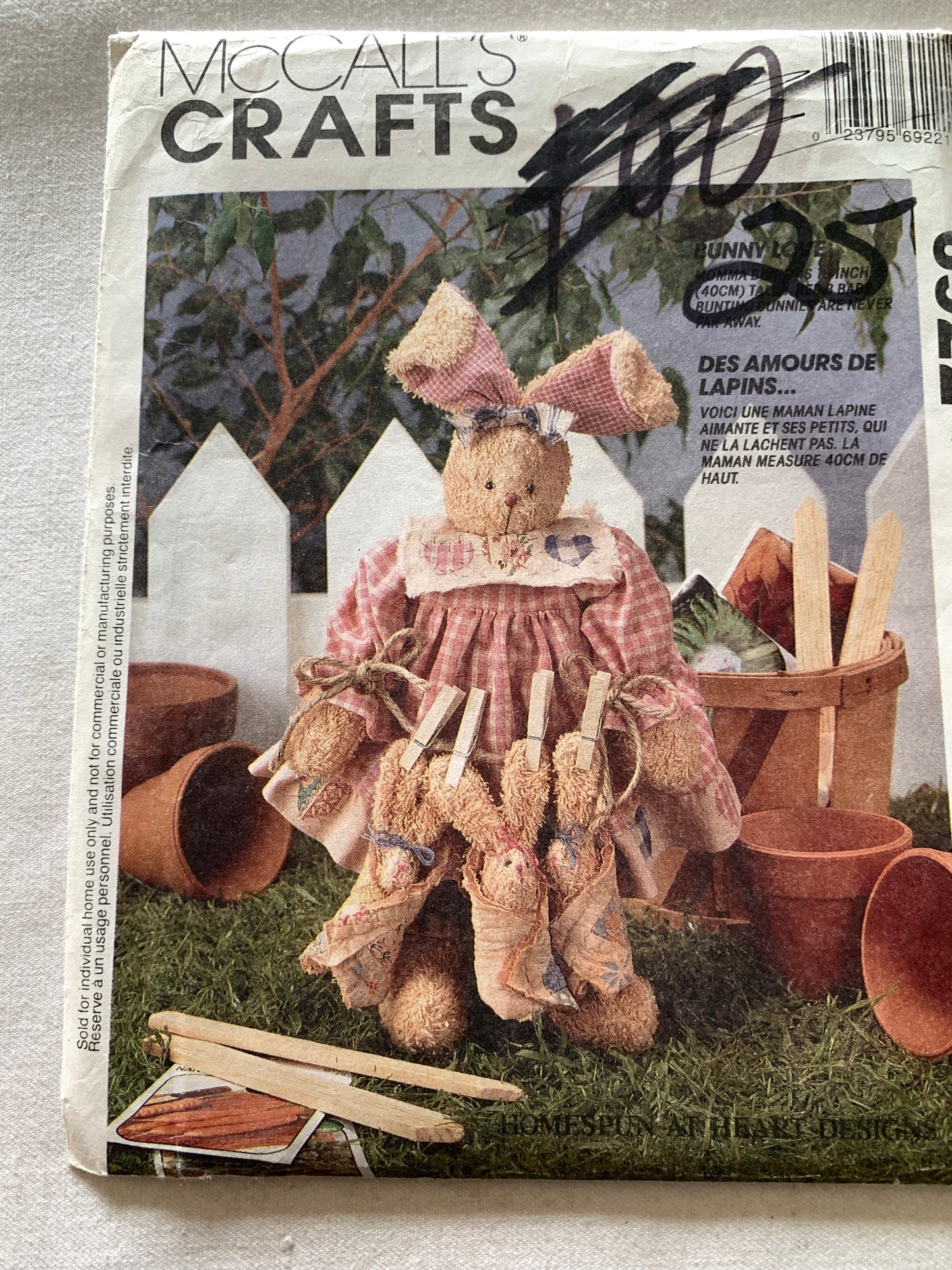McCall's Sewing Pattern 6922 Crafts, 16 Inch Novelty Rabbits With 5" Babies, Stuffed Dolls, Bunnies, Pantaloons, Appliques, Head Bow, Blankets, Uncut, Vintage 1994