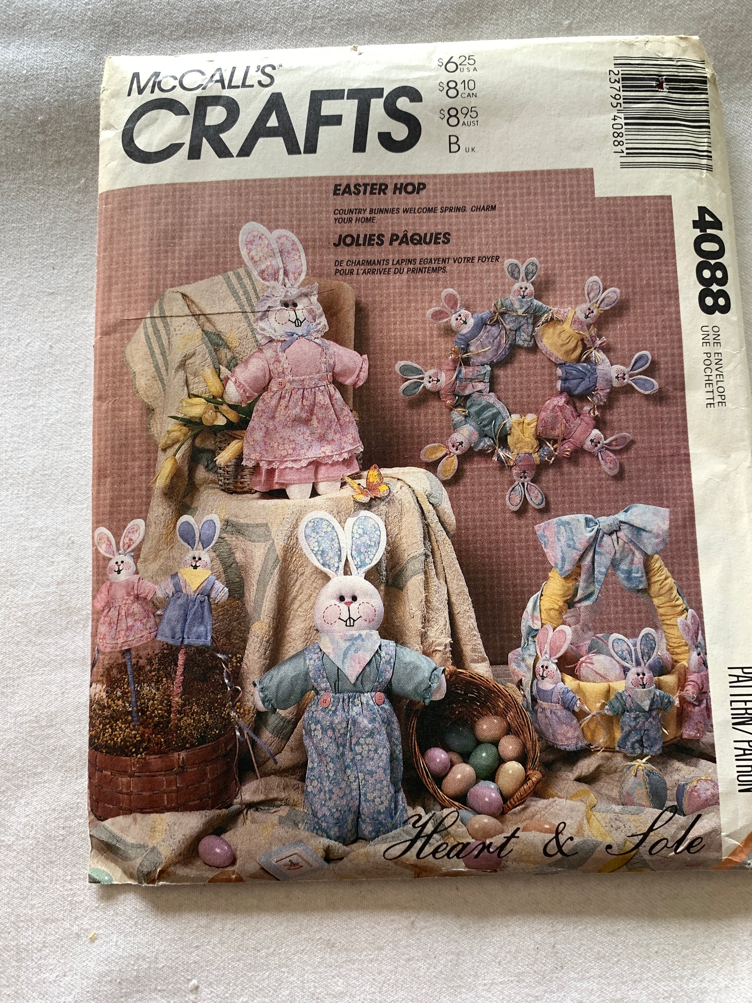 McCall's Sewing Pattern 6922 Crafts, Stuffed Bunny Package, Wreath, Basket, Whole Egg, Easter Hop, Uncut, Vintage 1989
