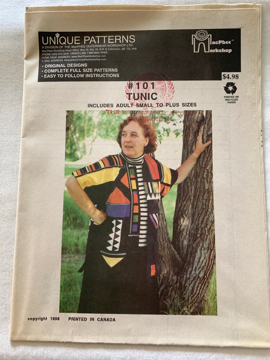 Unique Sewing Pattern 101 Adult Tunic, Macphee Workshop, Loose-Fitting, 2 Variations, Size 32-50,  Uncut, Vintage 1996