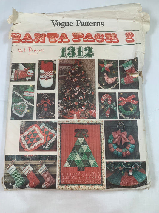Vogue Sewing Pattern 1312 Crafts, Angel, Stocking, 10 Variations of Ornaments, Door Decoration, Cut, Vintage 1992