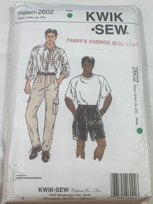 Kwik Sewing Pattern 2602 Misses' Pants, Shorts, Elastic Waist, Pull-On, Tucks, Pockets, Size 28-42 Hips, Cut, Vintage 1997