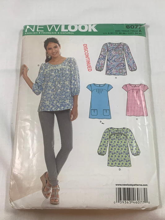 Simplicity New Look Sewing Pattern 6077 Misses' Tops, Long/Shorts Sleeves, 4 Variations, Button Back, Pockets, Size8-18, Cut, 2011