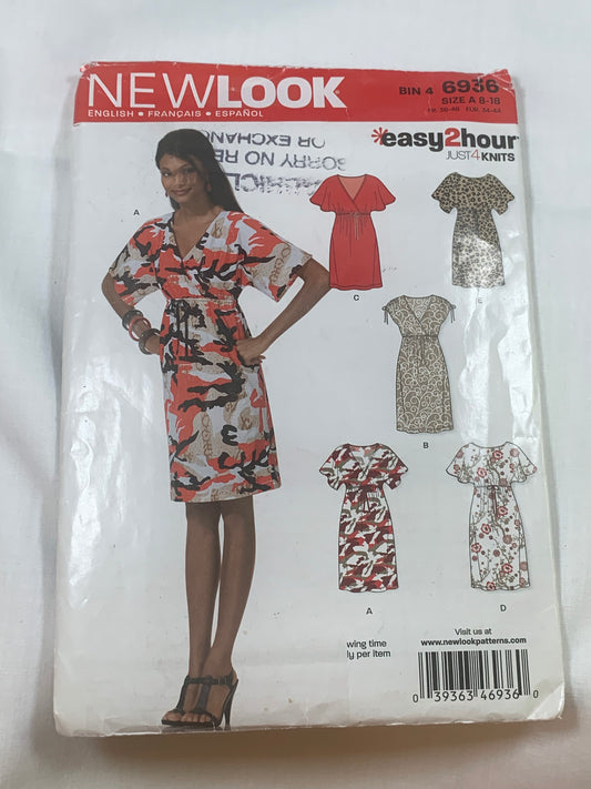 Simplicity New Look Sewing Pattern 6936 Misses' Dress, Sleeveless, 4 Variations, V-Neckline, Size 8-10, Cut, 2010